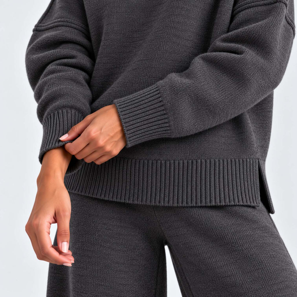Monvaline | Women's Knitted Co-Ord Set Turtleneck & Wide-Leg Pants