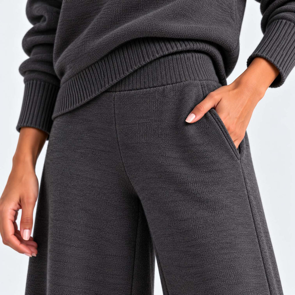 Monvaline | Women's Knitted Co-Ord Set Turtleneck & Wide-Leg Pants