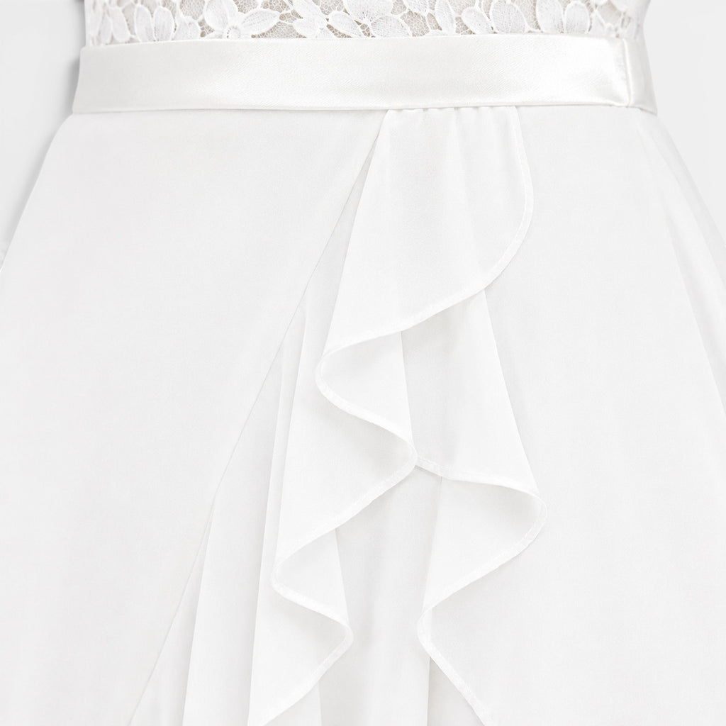 Monvaline | Women's Lace Midi Dress V-Neck Elegant A-Line High Waist Dress