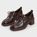 Monvaline | Women's Leather Lace-Up Loafers with Chunky Block Heel