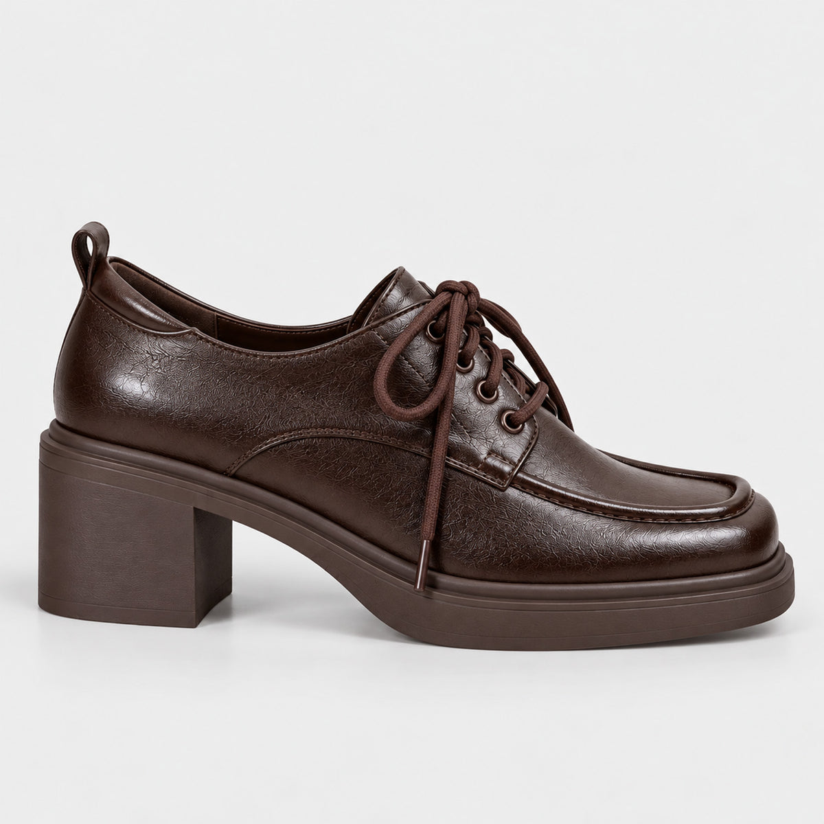 Monvaline | Women's Leather Lace-Up Loafers with Chunky Block Heel