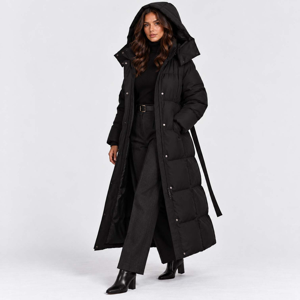 Monvaline | Women's Long Hooded Puffer Coat Quilted Winter Jacket