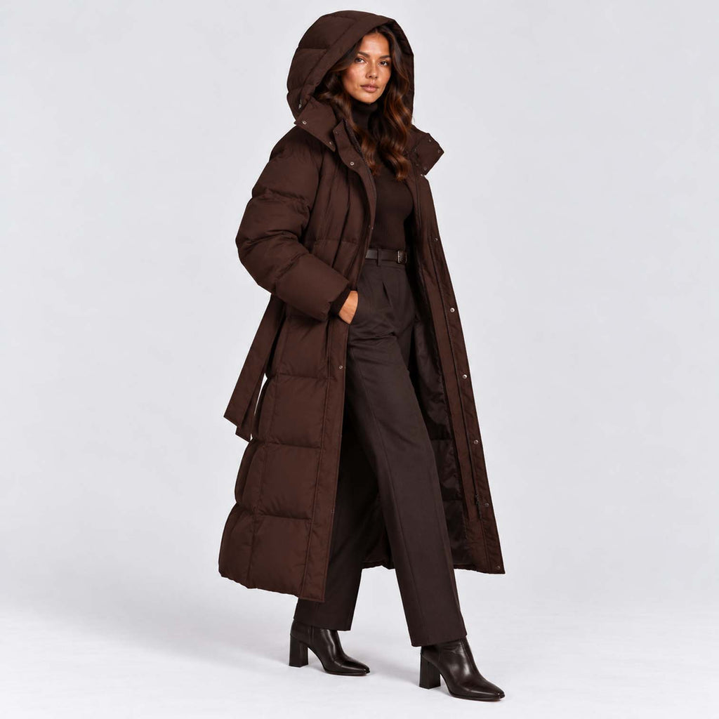 Monvaline | Women's Long Hooded Puffer Coat Quilted Winter Jacket
