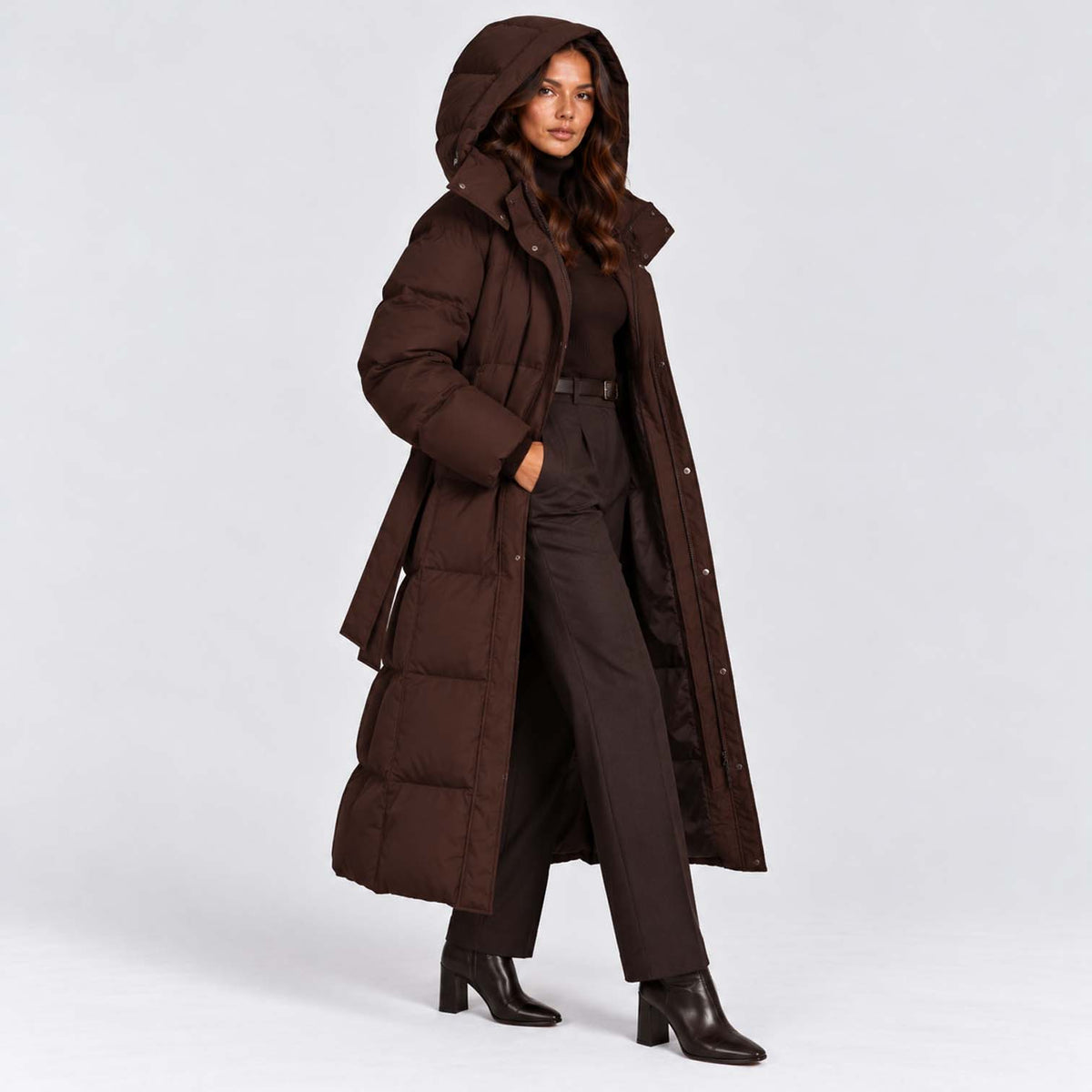 Monvaline | Women's Long Hooded Puffer Coat Quilted Winter Jacket