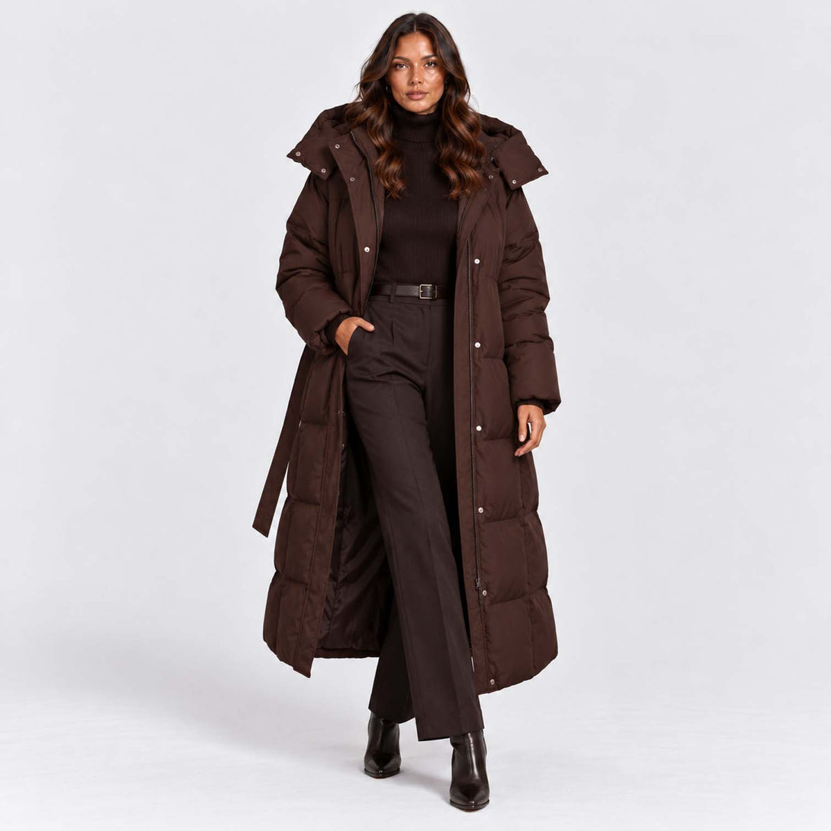 Monvaline | Women's Long Hooded Puffer Coat Quilted Winter Jacket