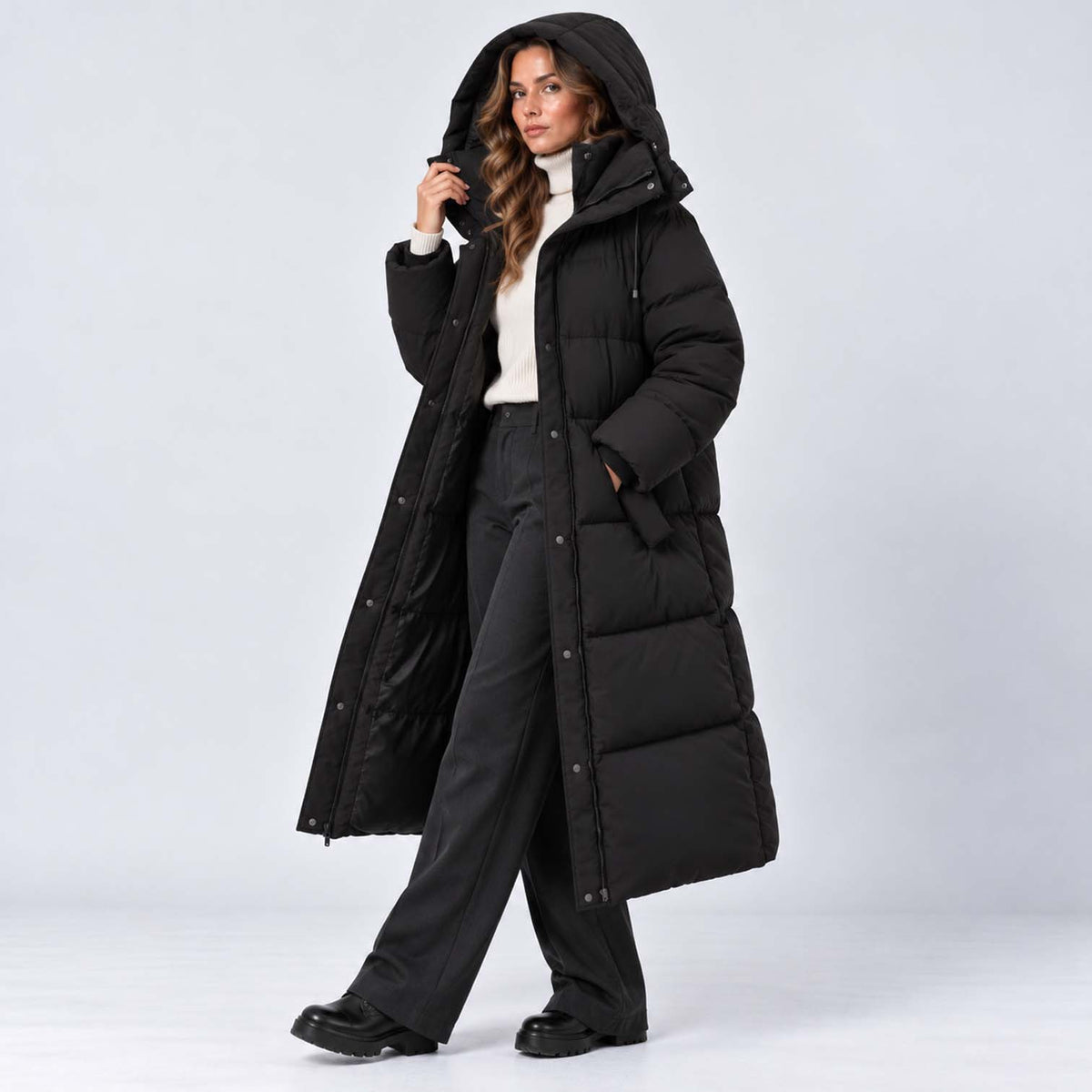 Monvaline | Women's Long Hooded Puffer Jacket Padded Winter Coat