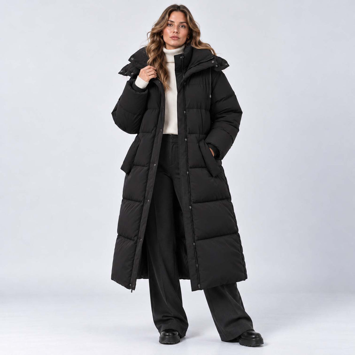 Monvaline | Women's Long Hooded Puffer Jacket Padded Winter Coat