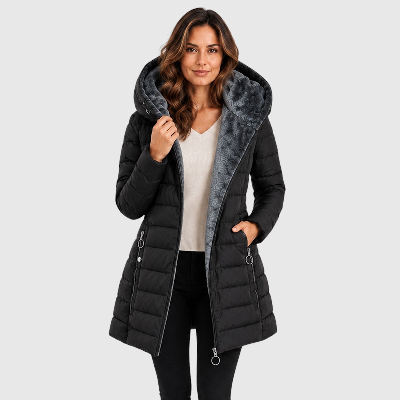 Monvaline | Women's Long Hooded Puffer Jacket Warm Insulated Coat