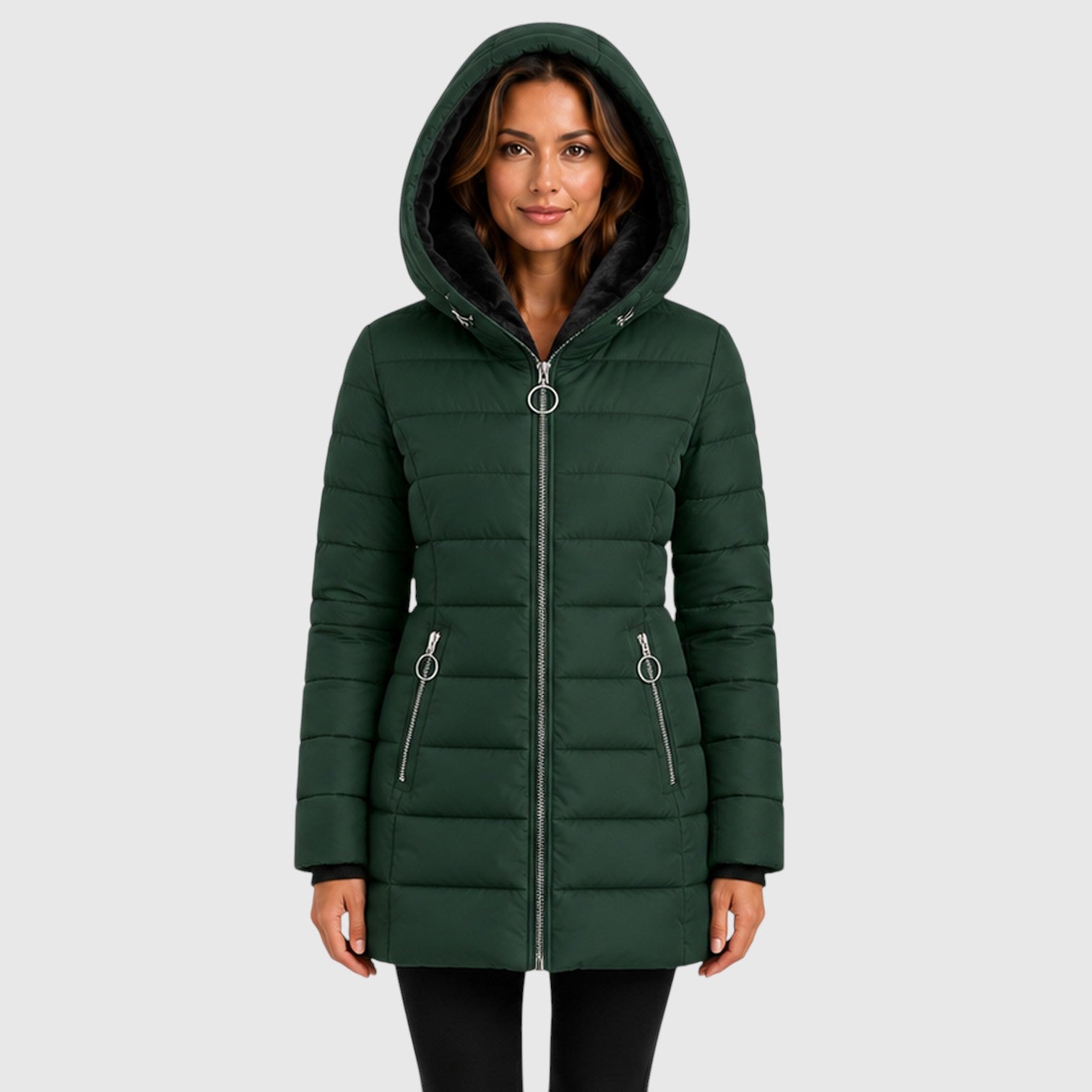 Monvaline | Women's Long Hooded Puffer Jacket Warm Insulated Coat