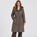 Monvaline | Women's Long Puffer Coat, Faux Fur Collar, Diamond Quilted
