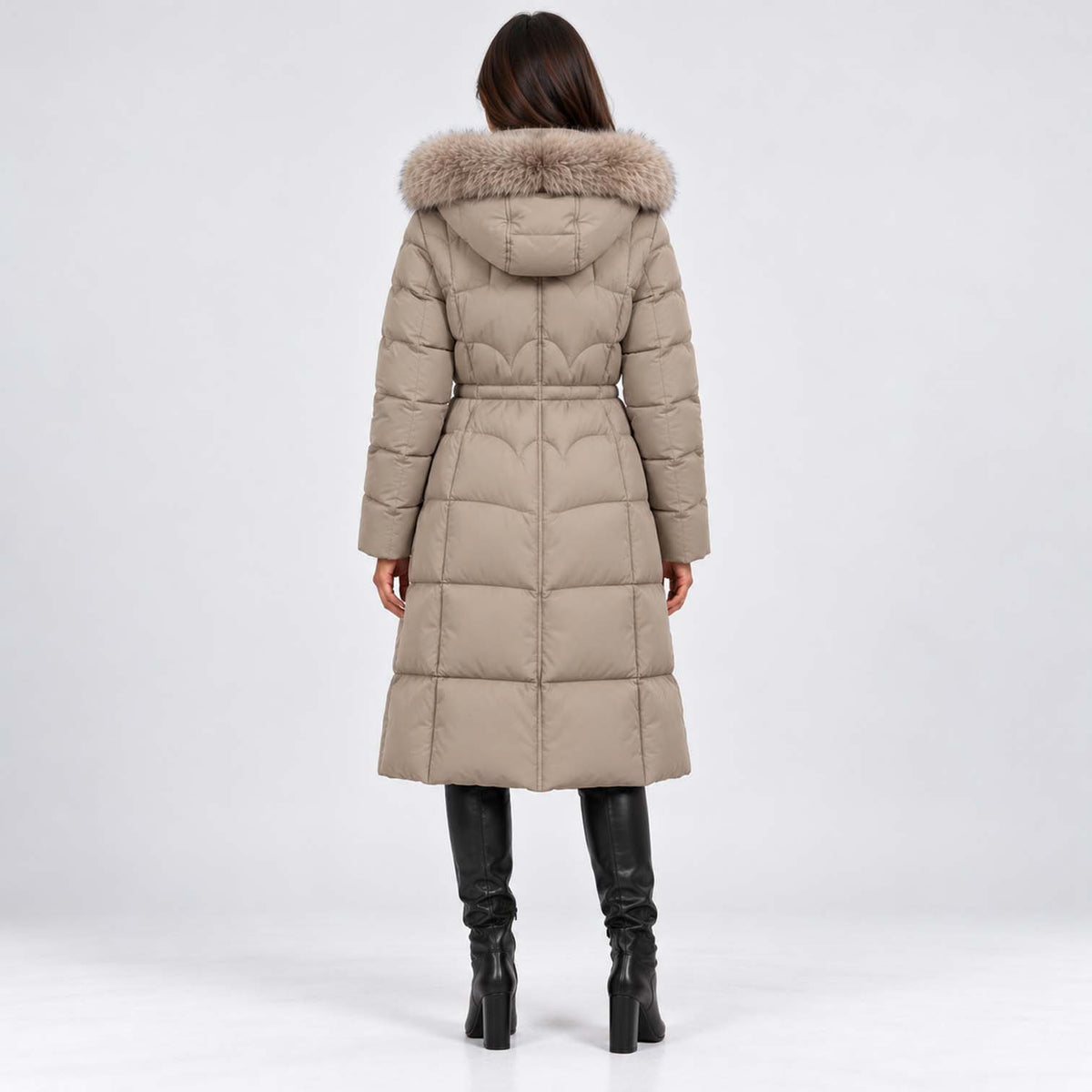 Monvaline | Women's Long Puffer Coat – Quilted Faux Fur Hood