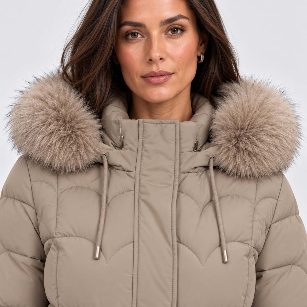 Monvaline | Women's Long Puffer Coat – Quilted Faux Fur Hood