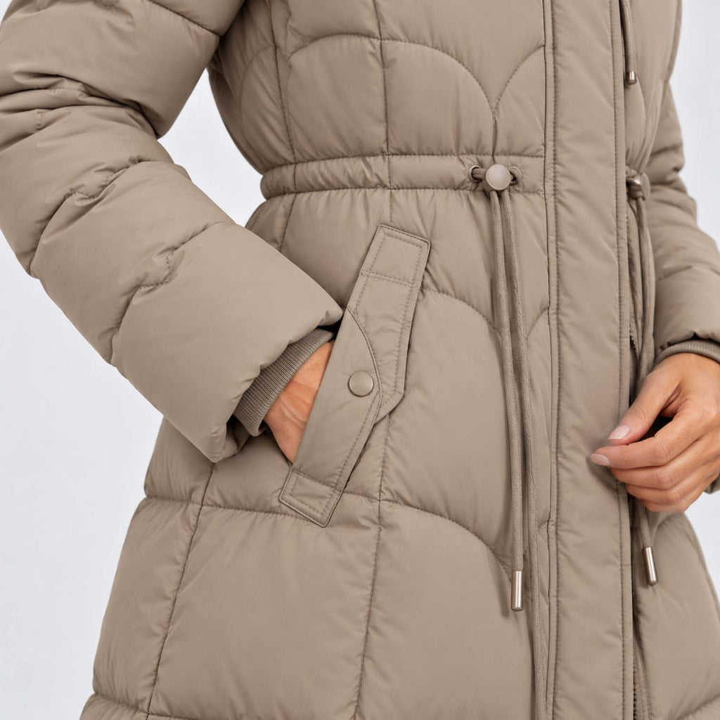 Monvaline | Women's Long Puffer Coat – Quilted Faux Fur Hood
