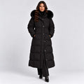 Monvaline | Women's Long Puffer Coat with Faux Fur Hood Black