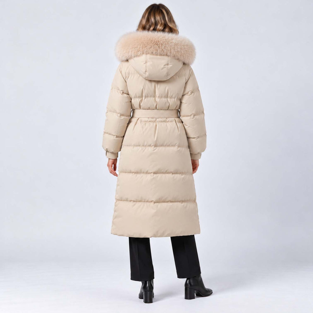 Monvaline | Women's Long Puffer Coat with Fur Hood