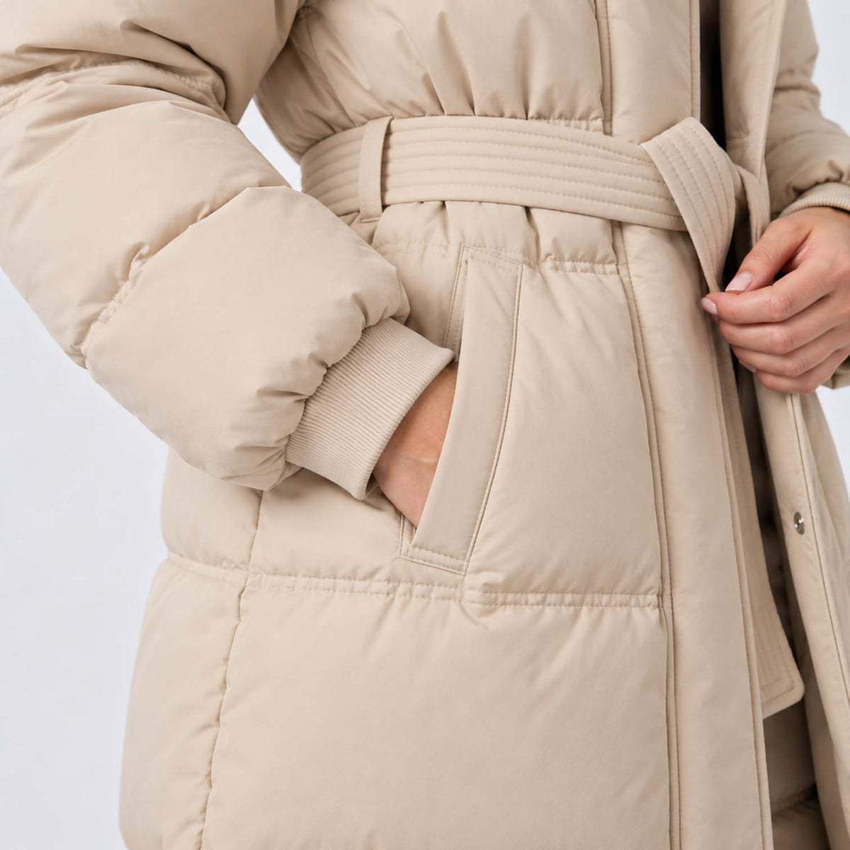 Monvaline | Women's Long Puffer Coat with Fur Hood