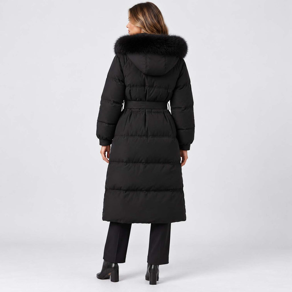 Monvaline | Women's Long Puffer Coat with Fur Hood
