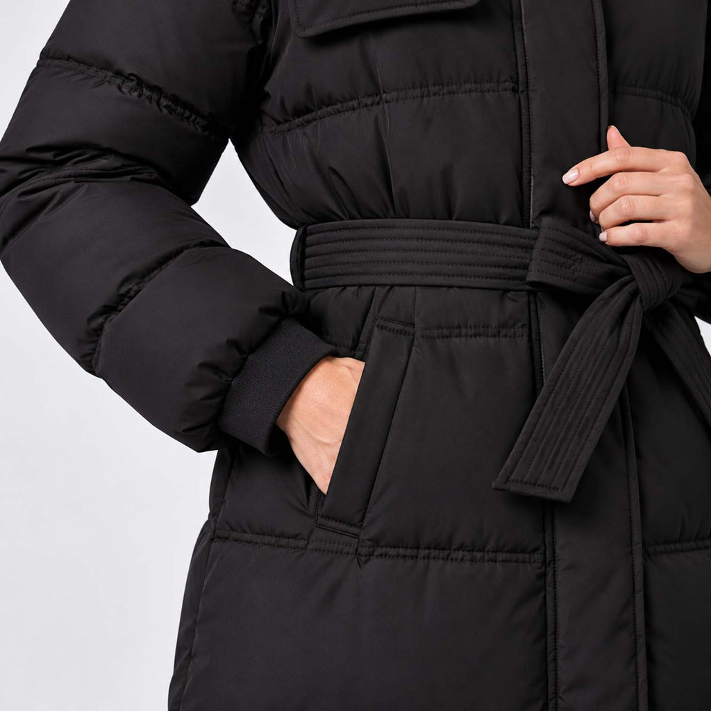 Monvaline | Women's Long Puffer Coat with Fur Hood