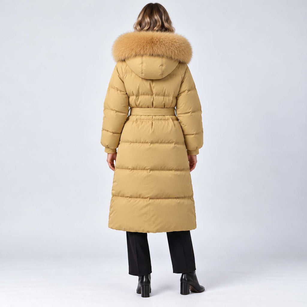 Monvaline | Women's Long Puffer Coat with Fur Hood