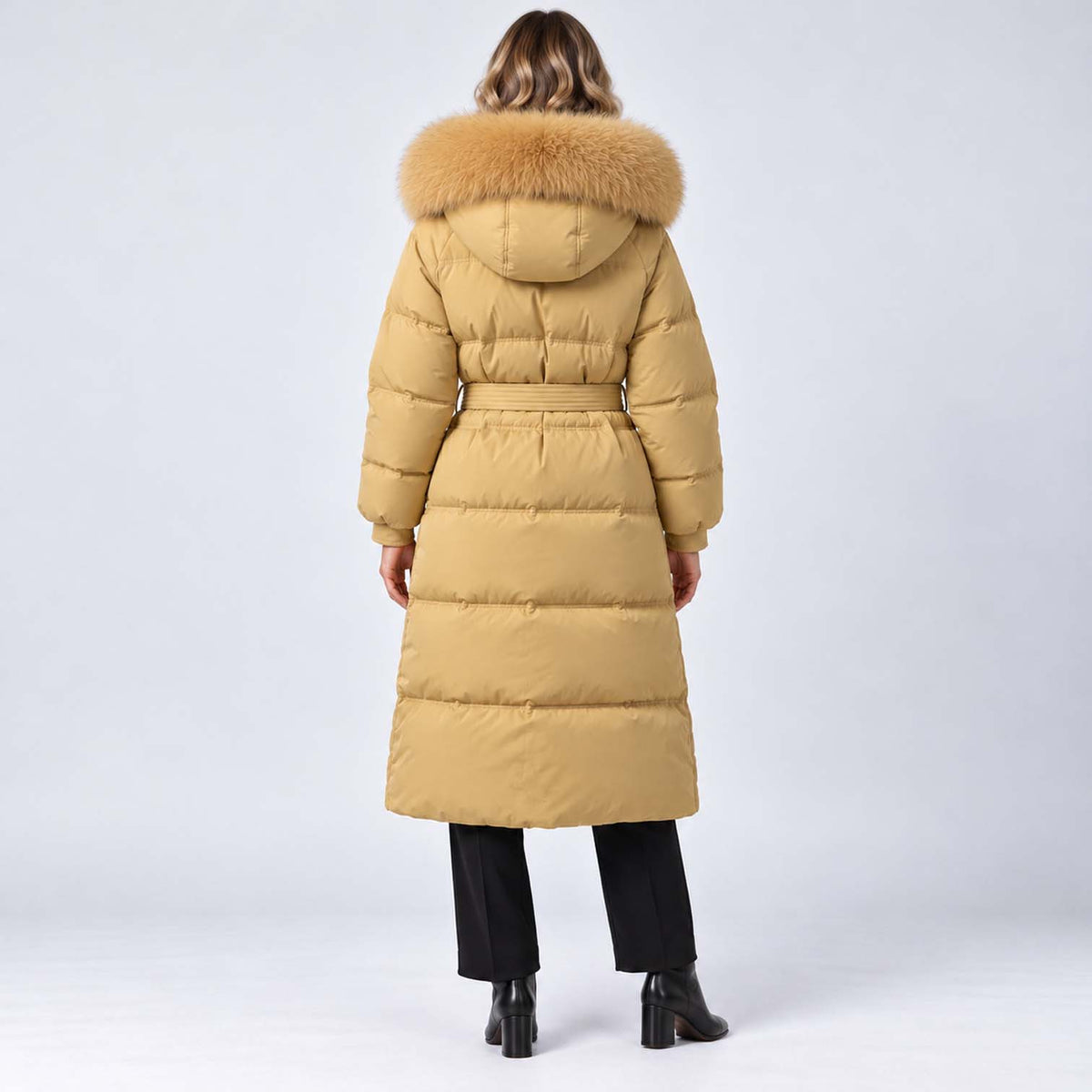 Monvaline | Women's Long Puffer Coat with Fur Hood