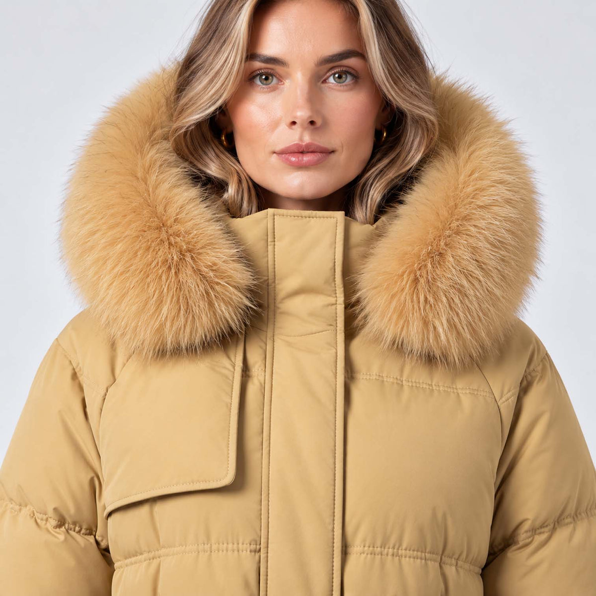 Monvaline | Women's Long Puffer Coat with Fur Hood
