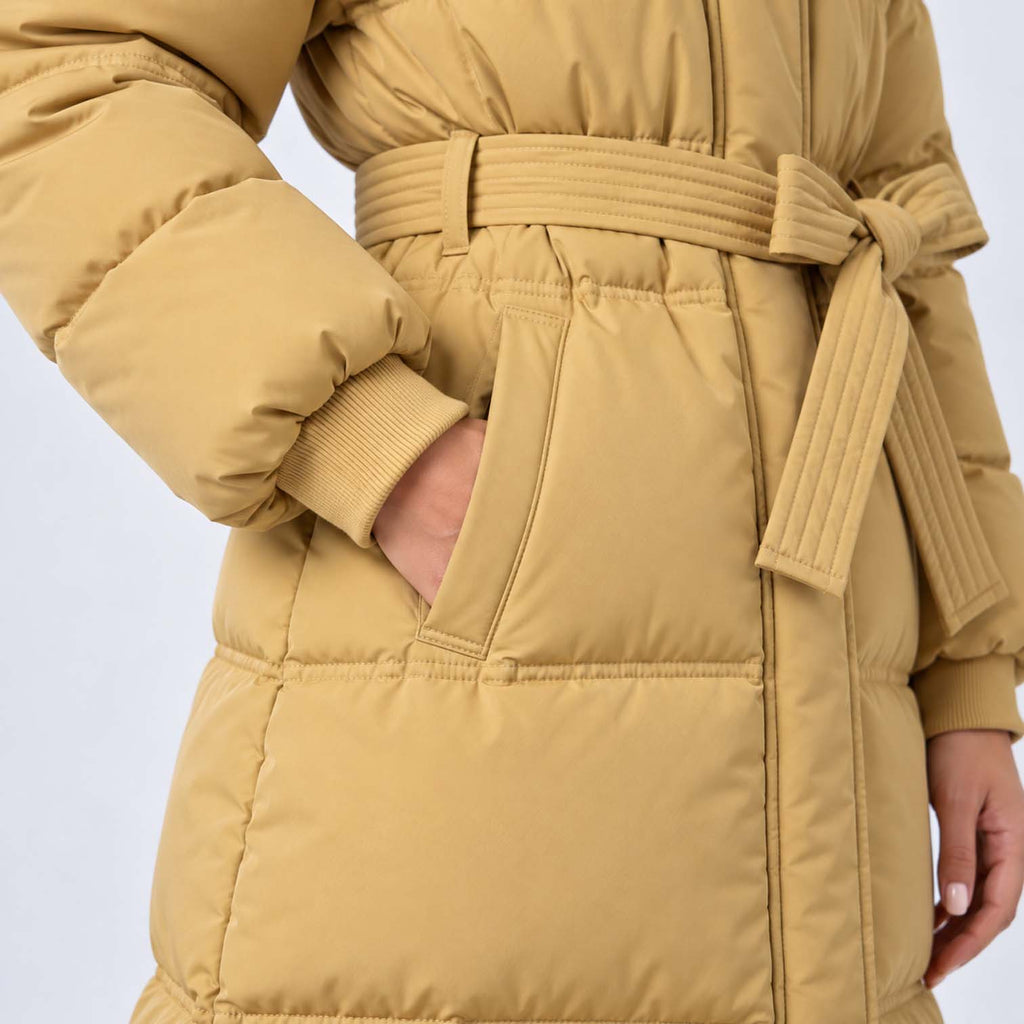 Monvaline | Women's Long Puffer Coat with Fur Hood