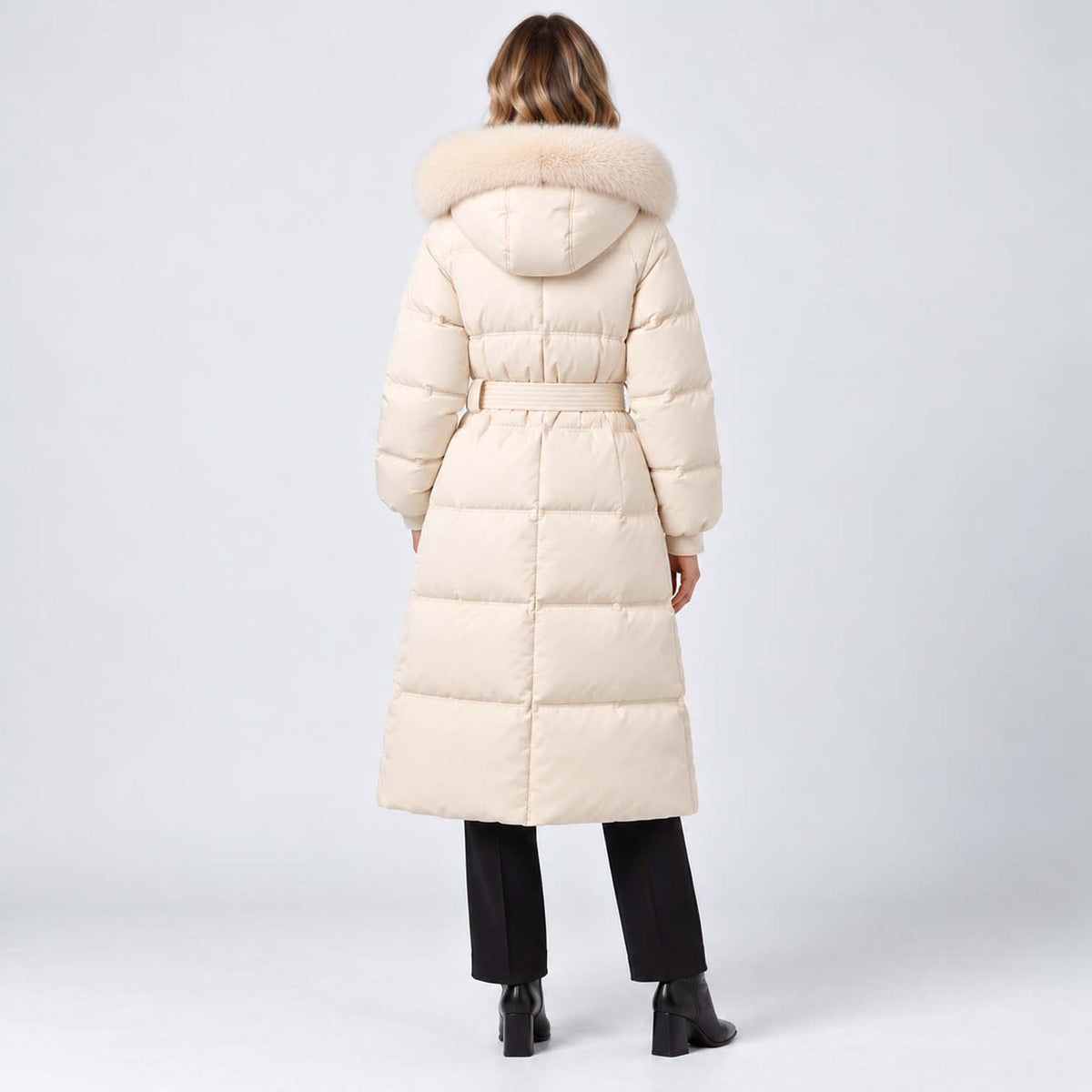 Monvaline | Women's Long Puffer Coat with Fur Hood