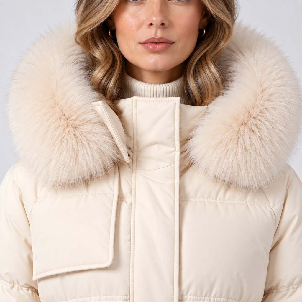 Monvaline | Women's Long Puffer Coat with Fur Hood