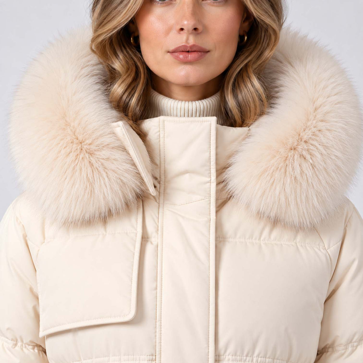 Monvaline | Women's Long Puffer Coat with Fur Hood