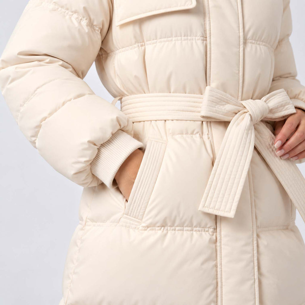 Monvaline | Women's Long Puffer Coat with Fur Hood