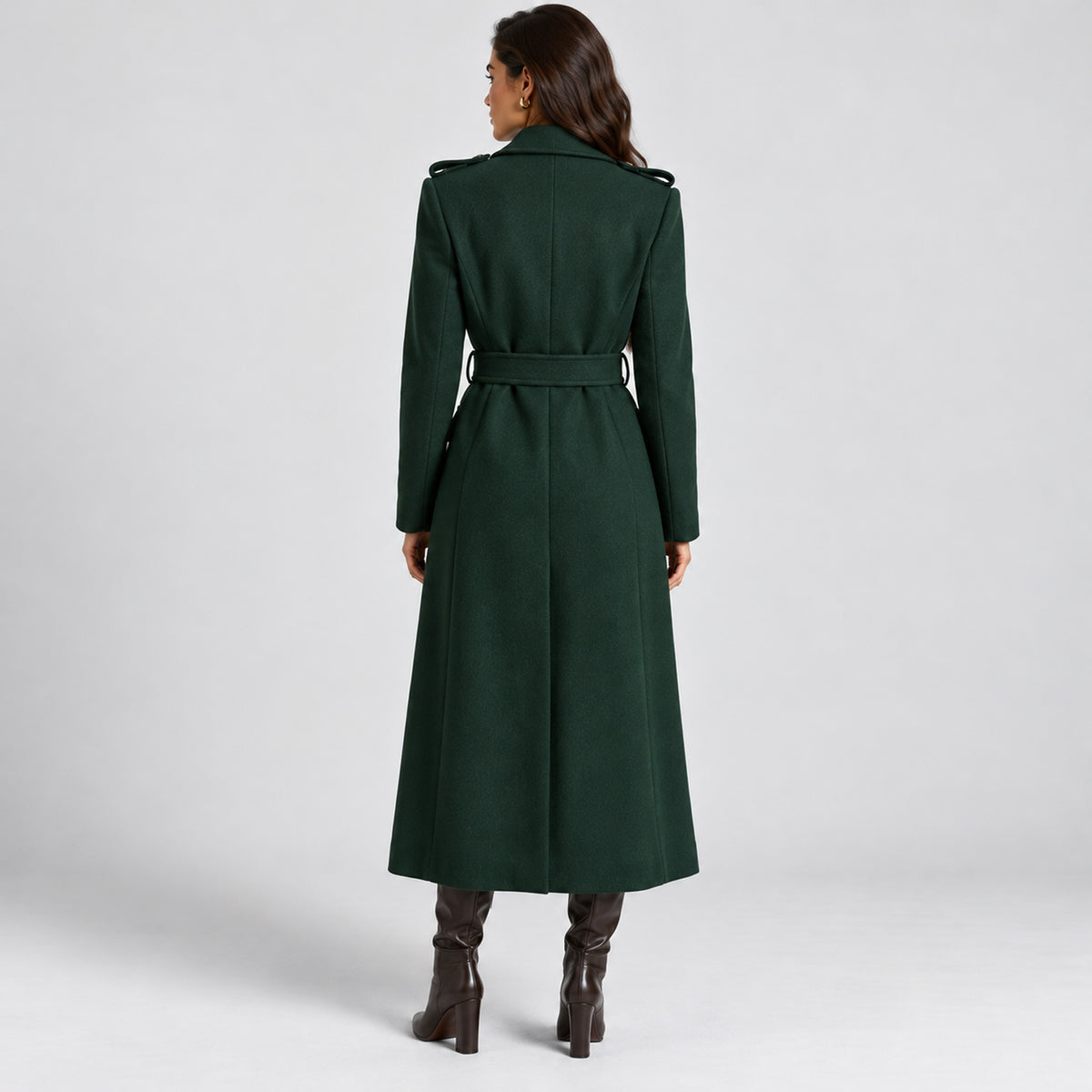 Monvaline | Women's Long Wool Blend Coat with Waist Belt