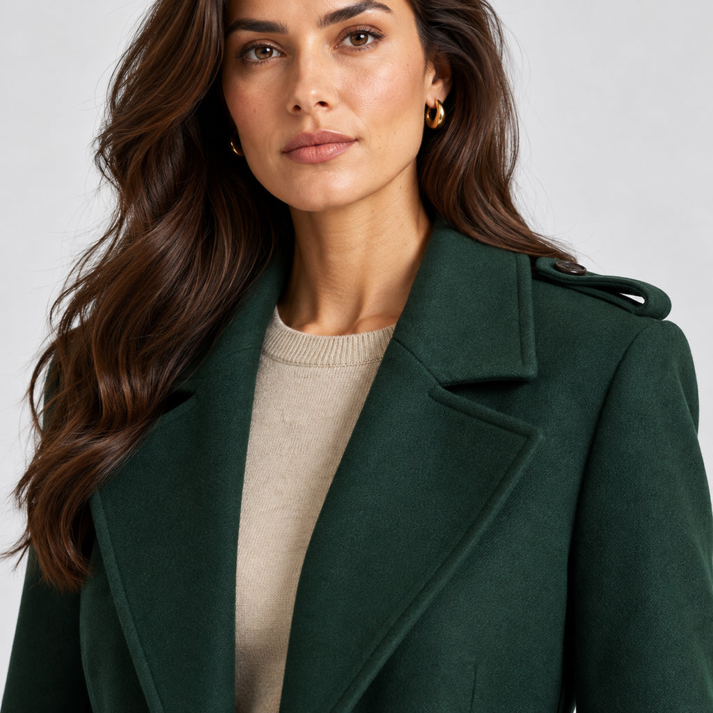 Monvaline | Women's Long Wool Blend Coat with Waist Belt