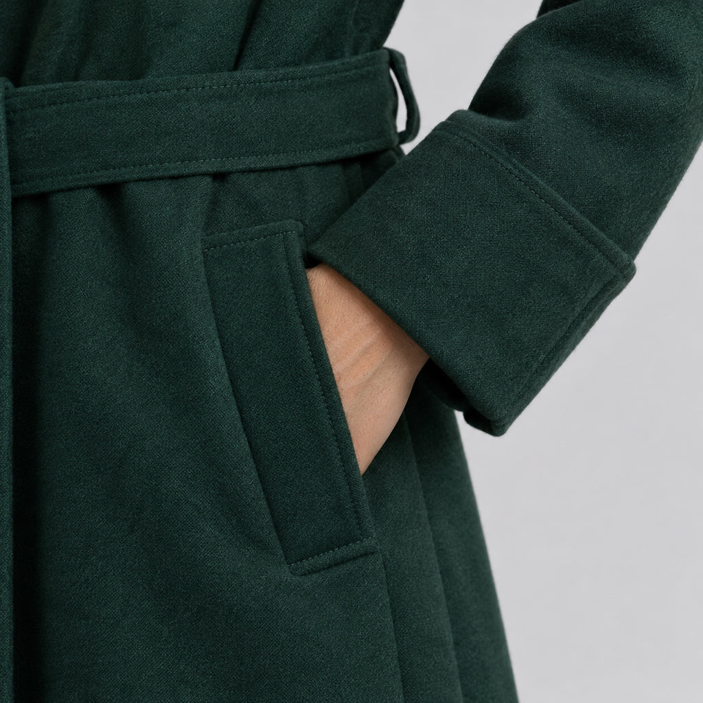Monvaline | Women's Long Wool Blend Coat with Waist Belt