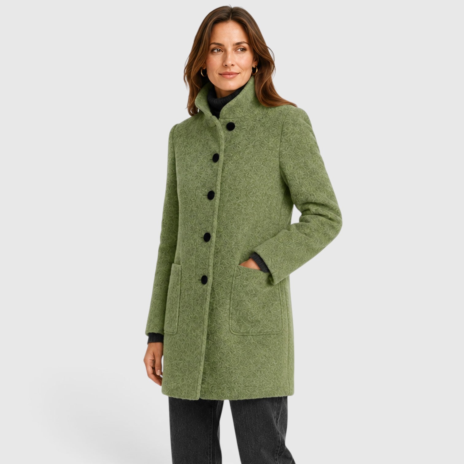 Monvaline | Women's Long Wool Coat – Tailored Button Front