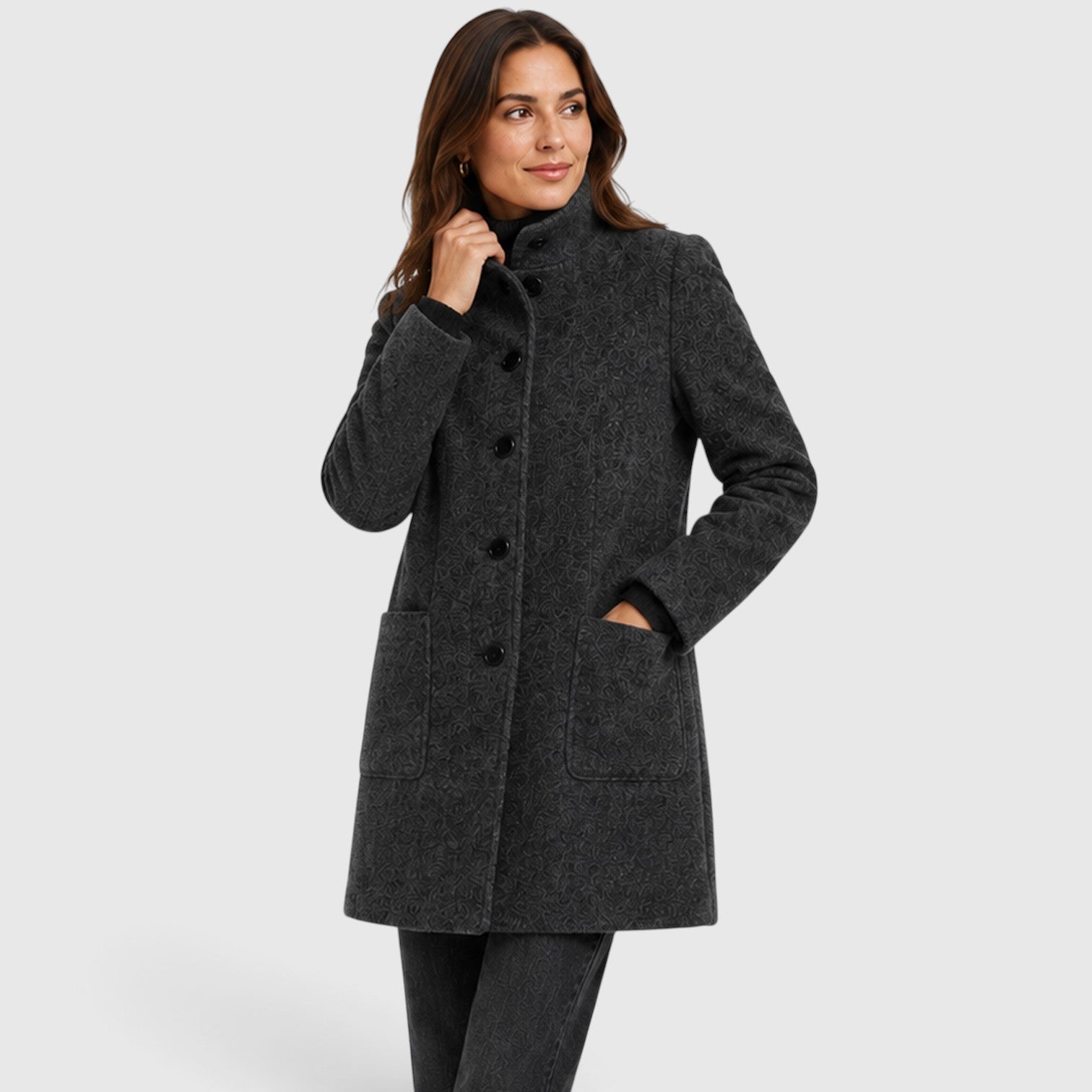 Monvaline | Women's Long Wool Coat – Tailored Button Front