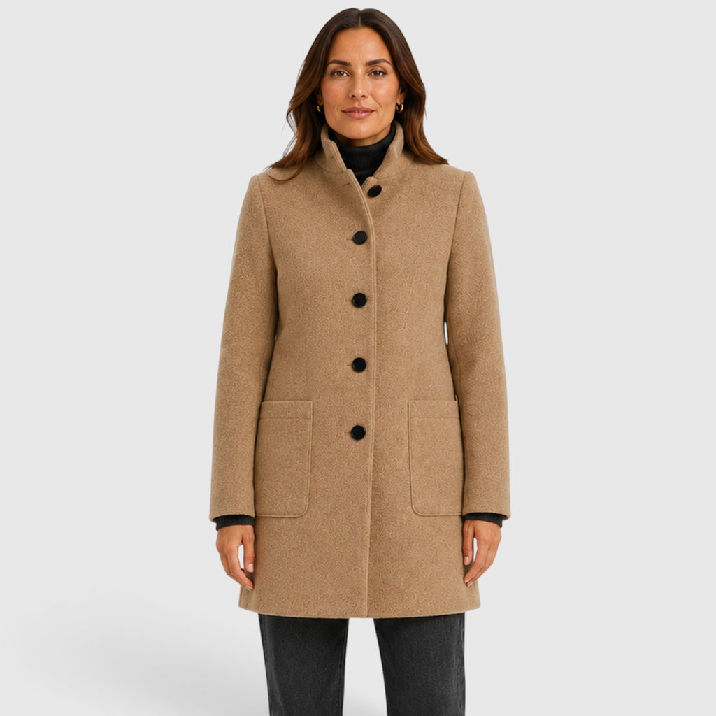 Monvaline | Women's Long Wool Coat – Tailored Button Front