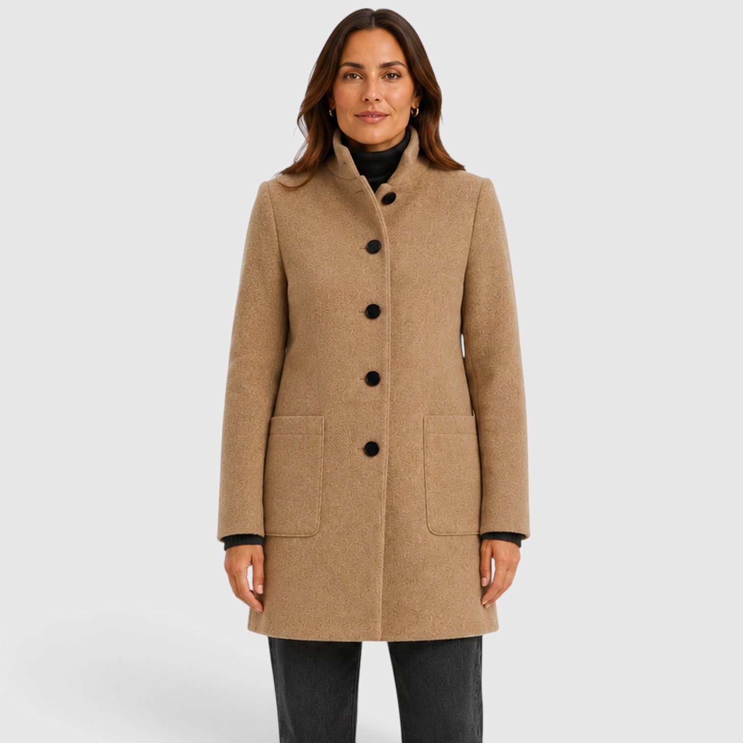 Monvaline | Women's Long Wool Coat – Tailored Button Front
