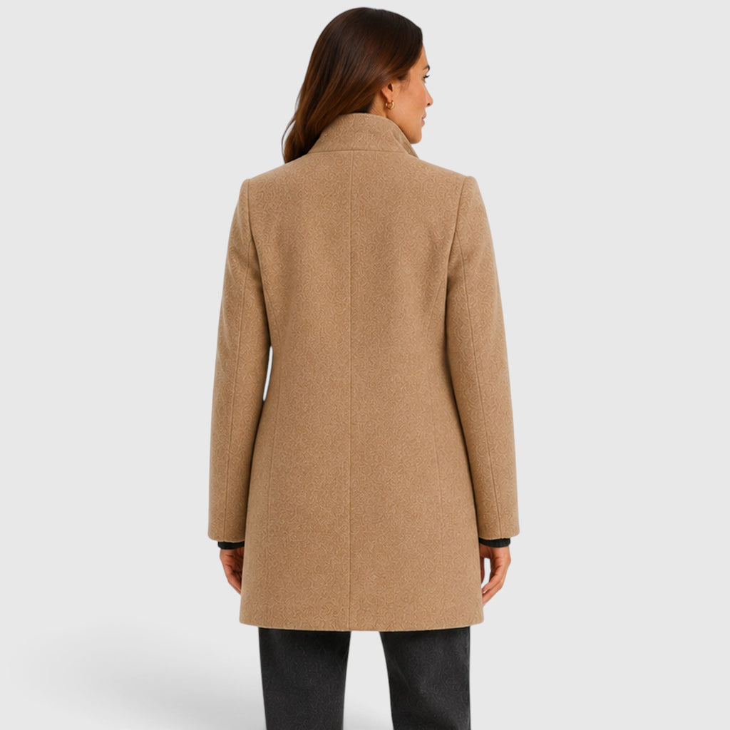 Monvaline | Women's Long Wool Coat – Tailored Button Front