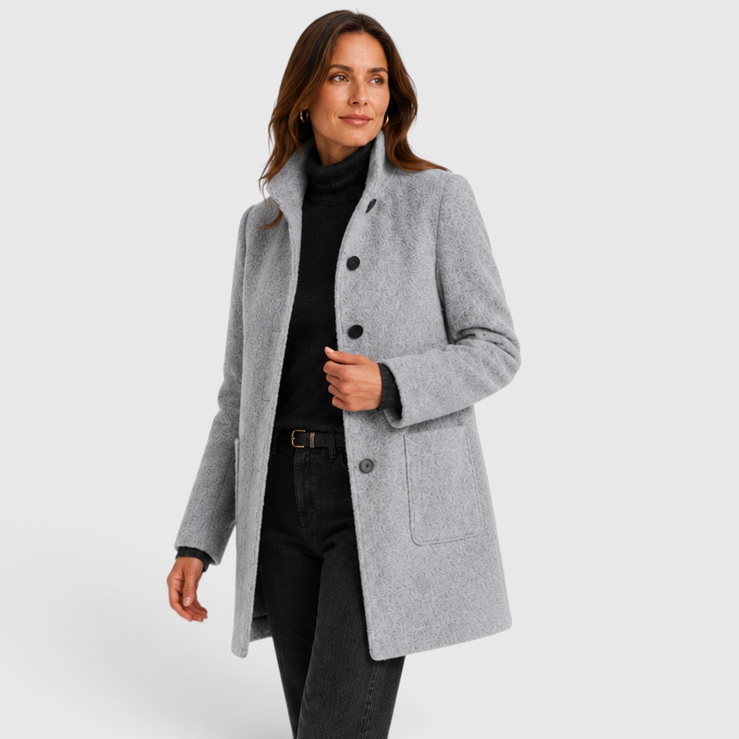 Monvaline | Women's Long Wool Coat – Tailored Button Front