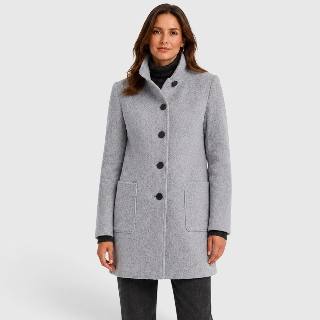 Monvaline | Women's Long Wool Coat – Tailored Button Front