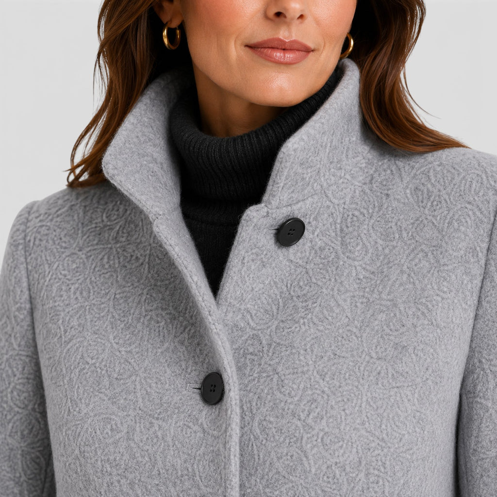 Monvaline | Women's Long Wool Coat – Tailored Button Front