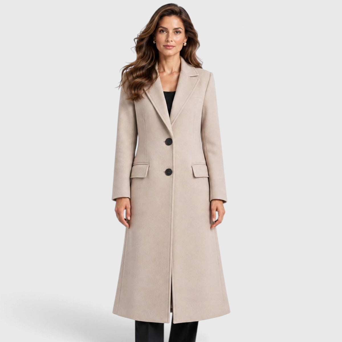 Monvaline | Women's Long Wool Coat Tailored Notched Lapel