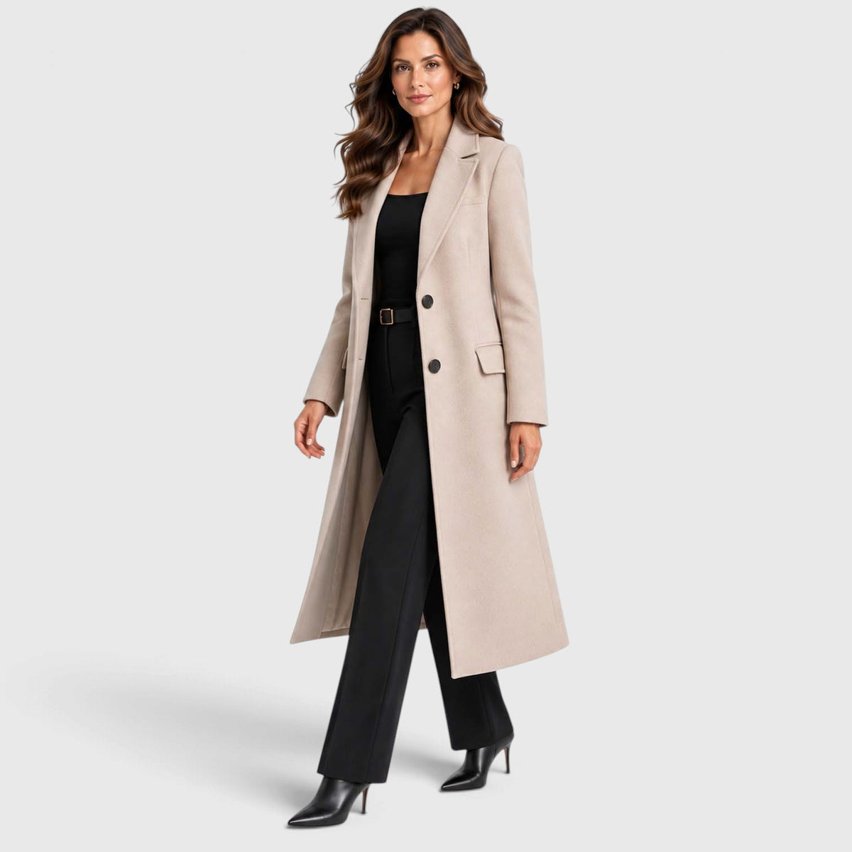 Monvaline | Women's Long Wool Coat Tailored Notched Lapel