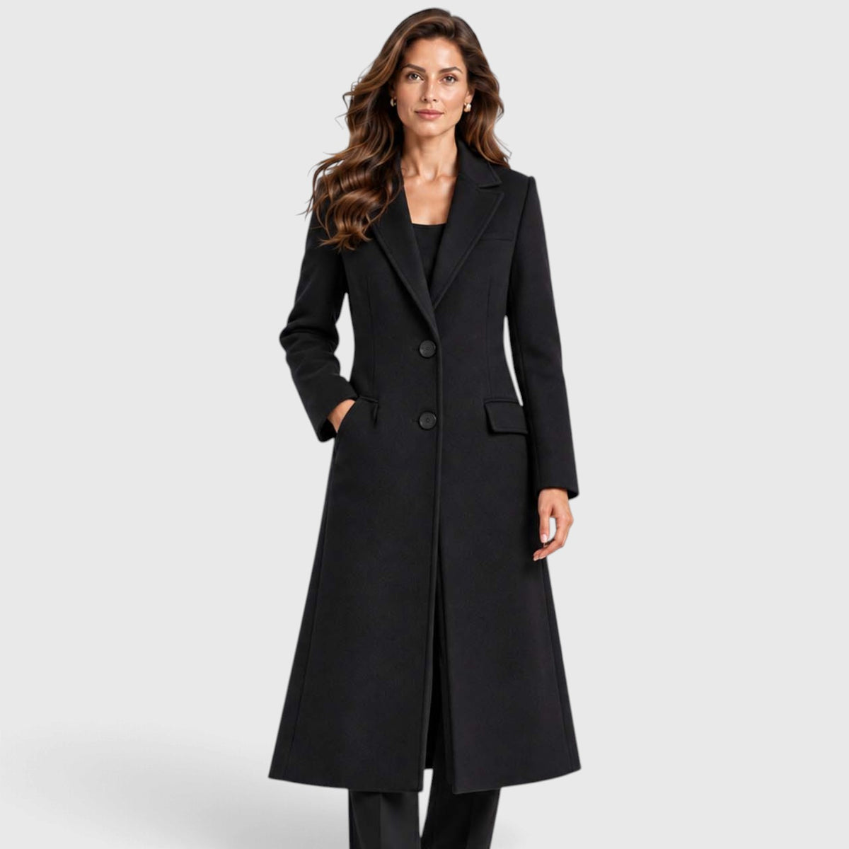 Monvaline | Women's Long Wool Coat Tailored Notched Lapel