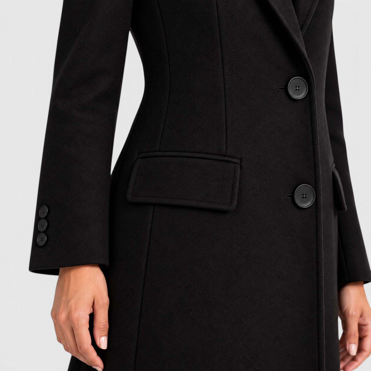 Monvaline | Women's Long Wool Coat Tailored Notched Lapel