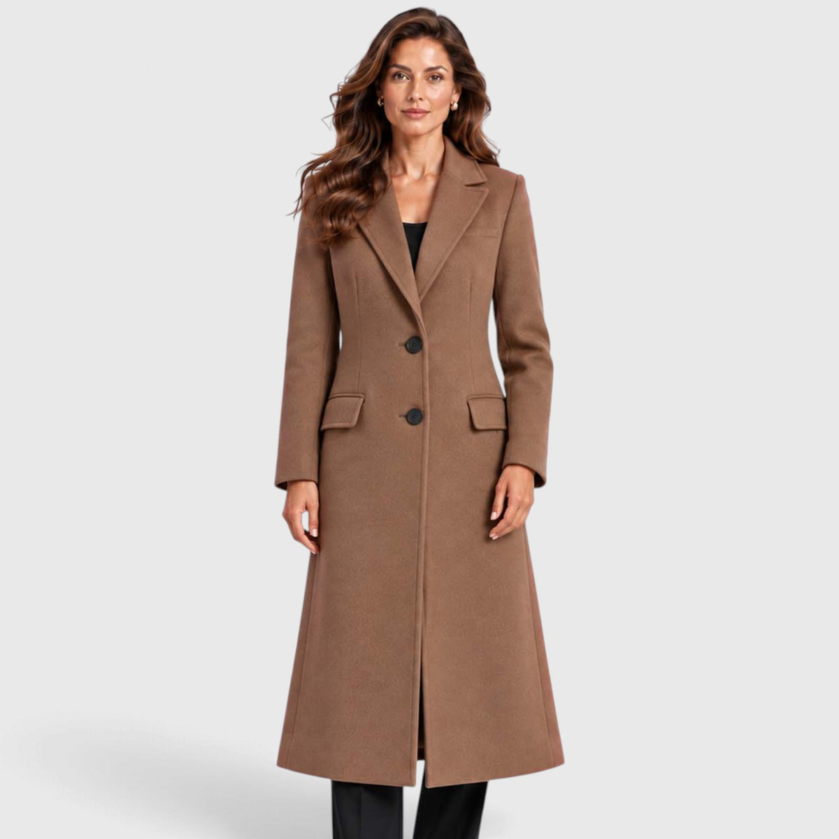 Monvaline | Women's Long Wool Coat Tailored Notched Lapel