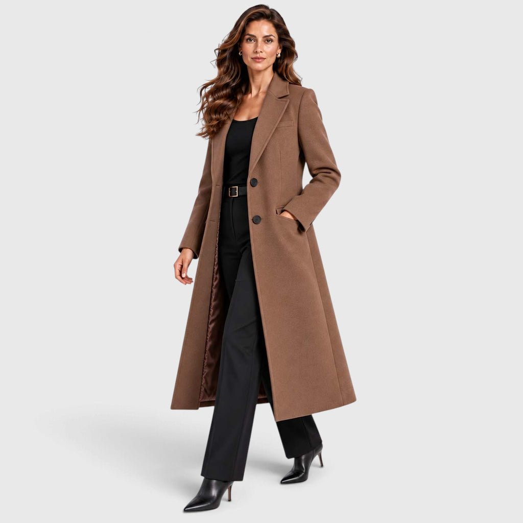 Monvaline | Women's Long Wool Coat Tailored Notched Lapel