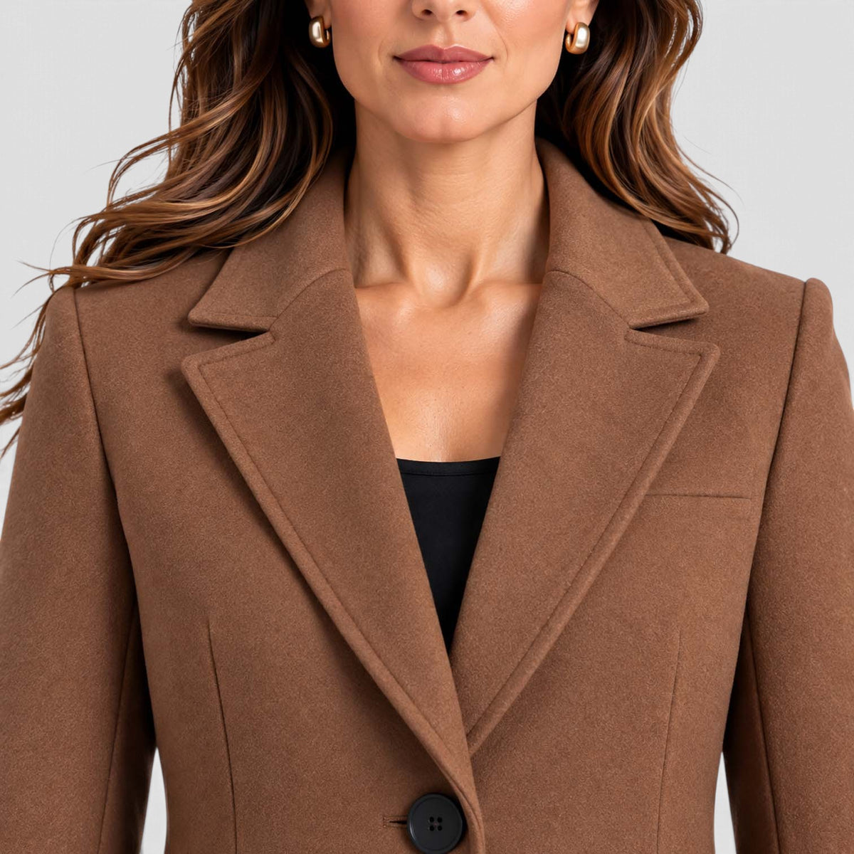 Monvaline | Women's Long Wool Coat Tailored Notched Lapel