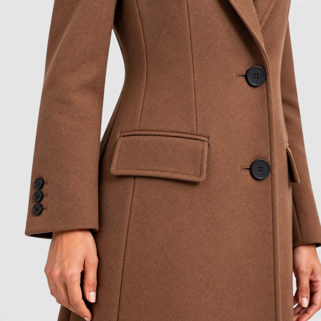 Monvaline | Women's Long Wool Coat Tailored Notched Lapel