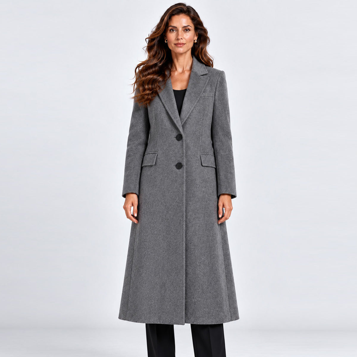 Monvaline | Women's Long Wool Coat Tailored Notched Lapel